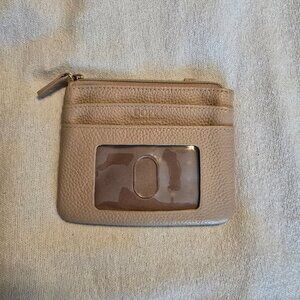 Dopp Genuine Leather Card Case Wallet ID Window Zip Pouch Tan EUC